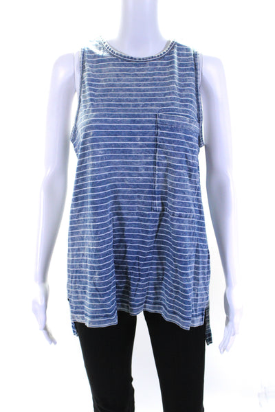 Rag & Bone Jean Womens Cotton Striped Round Neck Pullover Tank Top Blue Size M