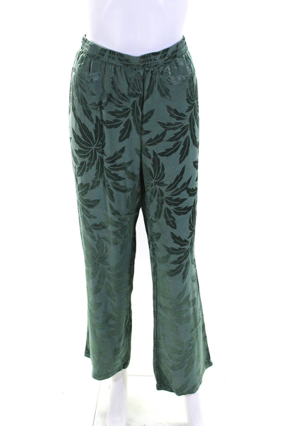 Love Stories Womens Satin Jacquard Pants Kimono Top Set Green Size Large