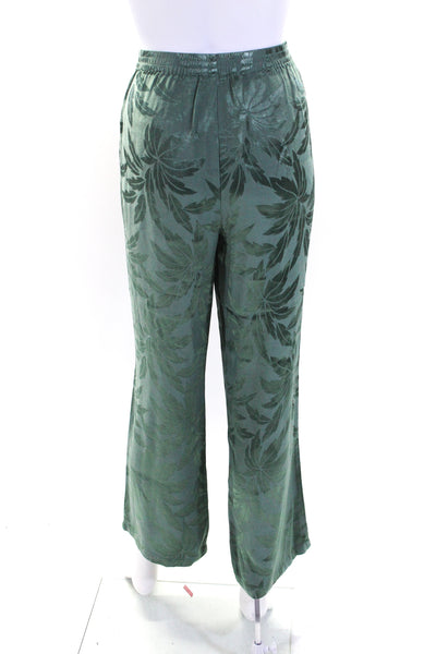 Love Stories Womens Satin Jacquard Pants Kimono Top Set Green Size Large