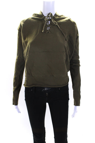 Nili Lotan Womens Cotton Long Sleeve Lace-Up Tied Pullover Hoodie Green Size XS