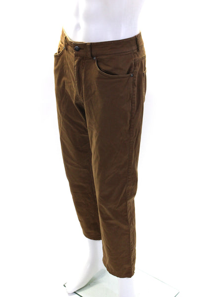 Peter Millar Mens Cotton Flat Front Buttoned Straight Leg Pants Brown Size EUR32