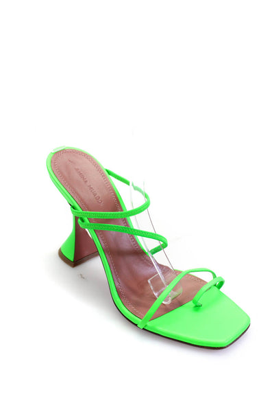 Amina Muaddi Womens Leather Toe Ring Strappy Naima Sandals Heels Green Size 40 1