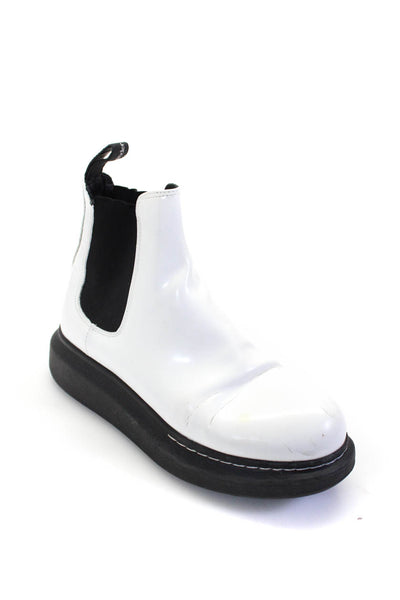 Alexander McQueen Womens Leather Stretch Inset Ankle Boots White Size 38 8