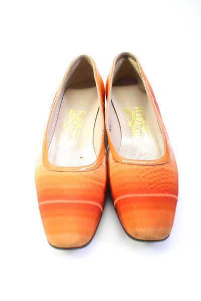 Salvatore Ferragamo Womens Block Heel Grosgrain Pumps Orange Size 7.5AA