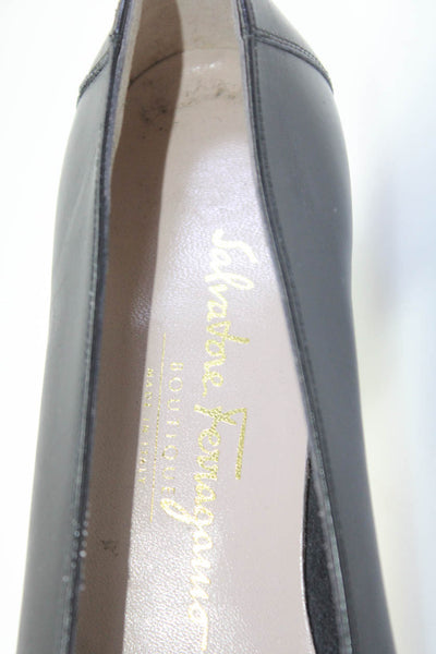 Salvatore Ferragamo Womens Block Heel Tassel Pumps Black Leather Size 7.5AA