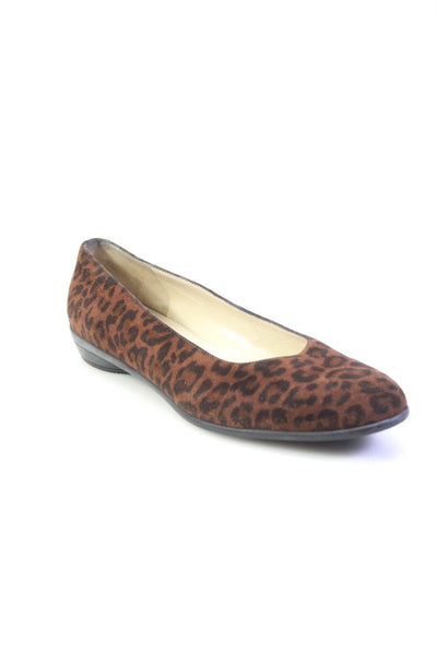 Salvatore Ferragamo Womens Slip On Leopard Print Ballet Flats Brown Suede 7.5AA