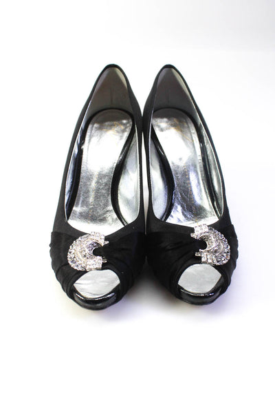 Giuseppe Zanotti Design Womens Stiletto Crystal Satin Peep Toe Pumps Black 36.5