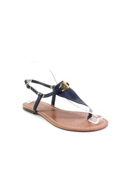 Lauren Ralph Lauren Womens Logo Ankle T Strap Sandals Navy Leather Size 6.5