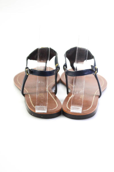 Lauren Ralph Lauren Womens Logo Ankle T Strap Sandals Navy Leather Size 6.5