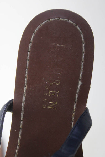 Lauren Ralph Lauren Womens Logo Ankle T Strap Sandals Navy Leather Size 6.5