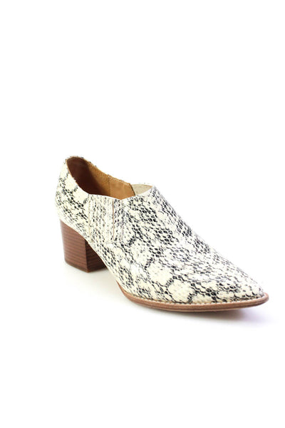 Bill Blass Womens Block Heel Snakeskin Printed Ankle Booties White Leather 9.5