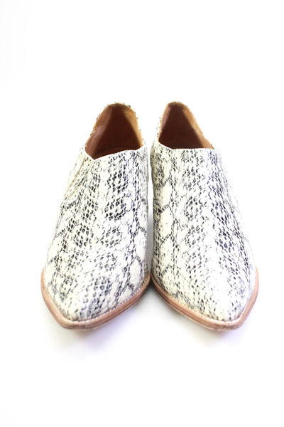 Bill Blass Womens Block Heel Snakeskin Printed Ankle Booties White Leather 9.5