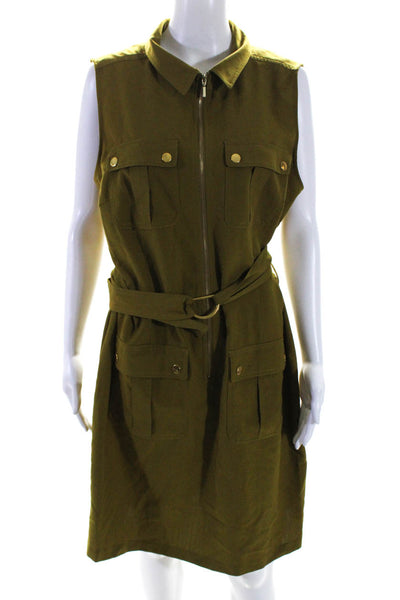 Sharagano Womens Sleeveless Full Zipper Belted Cargo Dress Green Size 16