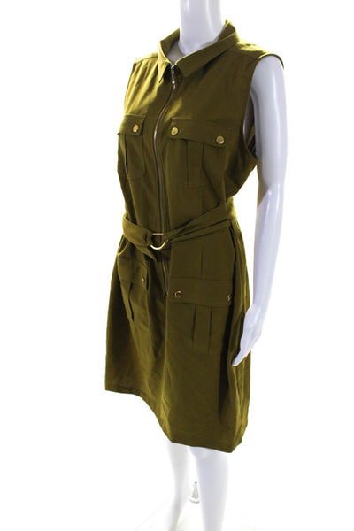 Sharagano Womens Sleeveless Full Zipper Belted Cargo Dress Green Size 16