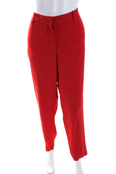 Armani Collezioni Womens Mid Rise Slim Leg Pleated Dress Pants Red Size IT 50