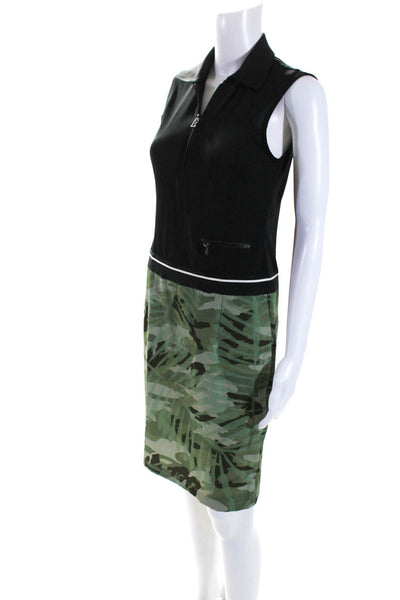 Bogner Womens Camo Sleeveless Front Zip Mini Tennis Dress Black Green Size 4