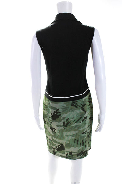 Bogner Womens Camo Sleeveless Front Zip Mini Tennis Dress Black Green Size 4