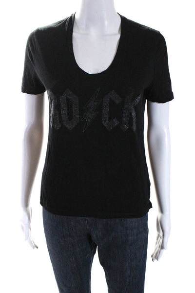 Zadig & Voltaire Womens Rock Rhinestone Short Sleeve Top Tee Shirt Black Size XS