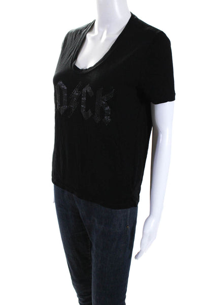 Zadig & Voltaire Womens Rock Rhinestone Short Sleeve Top Tee Shirt Black Size XS