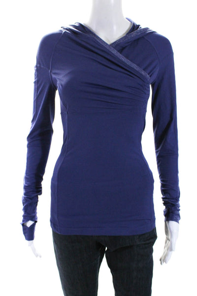 Lululemon Womens Surplice Hooded Lightweight Top Tee Shirt Pullover Blue Size 2