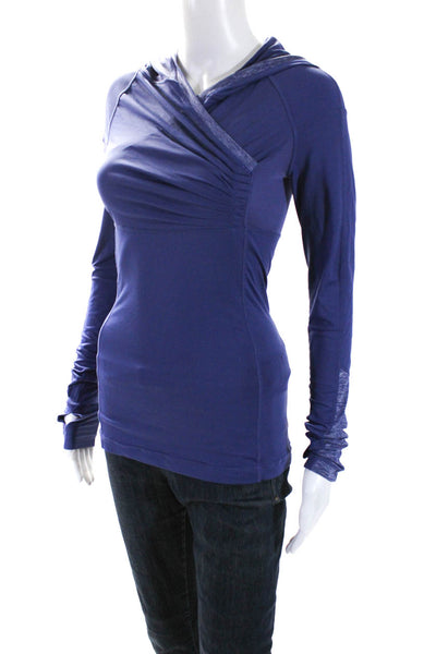 Lululemon Womens Surplice Hooded Lightweight Top Tee Shirt Pullover Blue Size 2