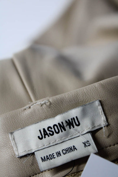 Jason Wu Womens High Waist Faux Leather Skinny Pants Beige Size Extra Small