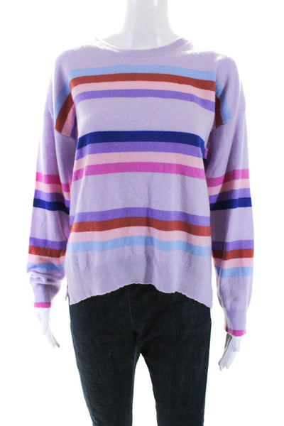 Sundry Womens Pullover Crew Neck Striped Sweater Purple Multi Wool Size 1