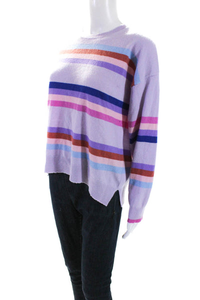 Sundry Womens Pullover Crew Neck Striped Sweater Purple Multi Wool Size 1