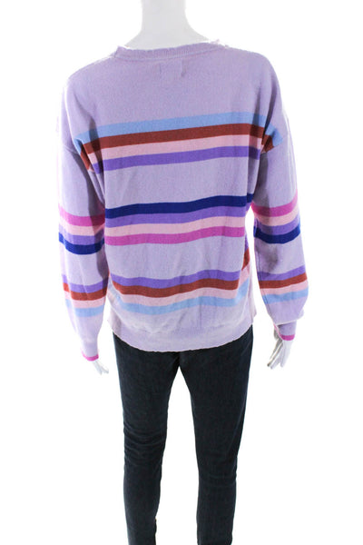 Sundry Womens Pullover Crew Neck Striped Sweater Purple Multi Wool Size 1