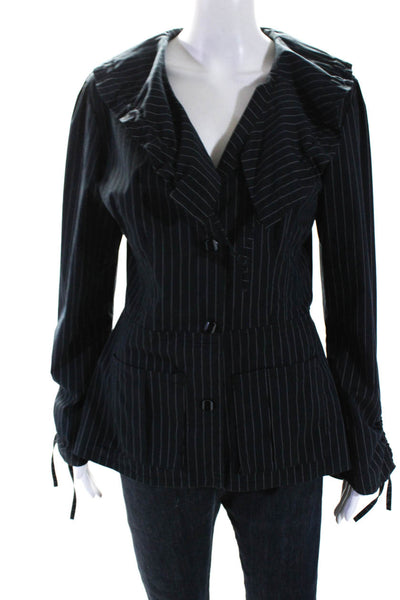 Hanna for La Journee Womens Three Button Pinstriped Blazer Jacket Blue Size 3