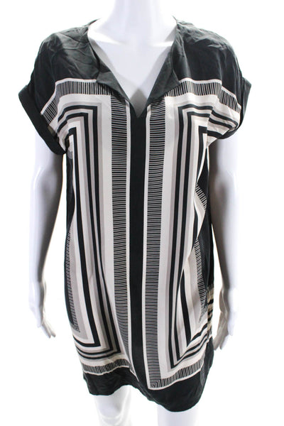 Cynthia Rowley Womens Silk Striped Short Sleeves Dress Black Size 8