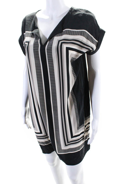 Cynthia Rowley Womens Silk Striped Short Sleeves Dress Black Size 8