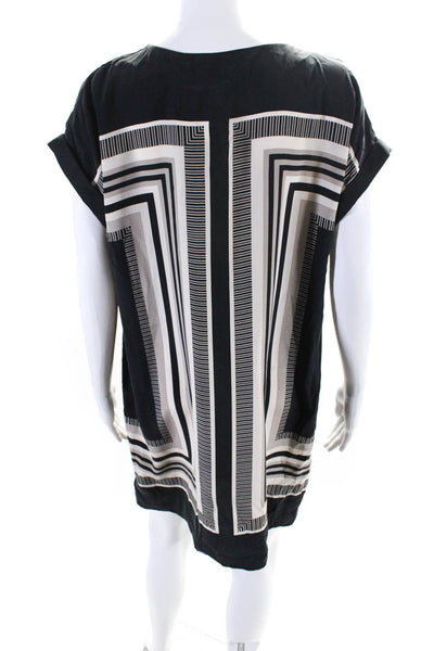 Cynthia Rowley Womens Silk Striped Short Sleeves Dress Black Size 8