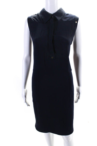 Calvin Klein Womens Sleeveless Half Button Down Shirt Dress Navy Blue Size 12