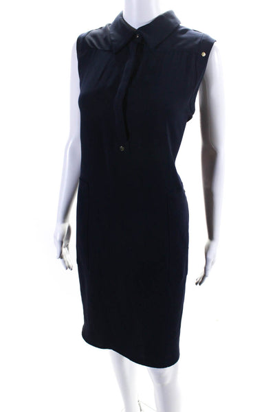 Calvin Klein Womens Sleeveless Half Button Down Shirt Dress Navy Blue Size 12