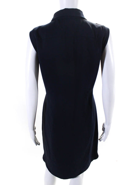 Calvin Klein Womens Sleeveless Half Button Down Shirt Dress Navy Blue Size 12