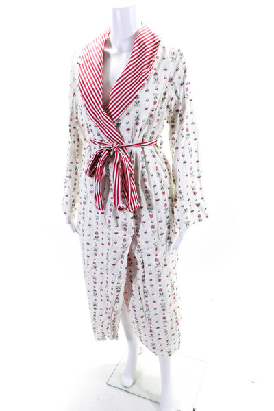 Yolke x Salvesen Graham Womens Cotton Floral Dressing Gown White Red Size 8