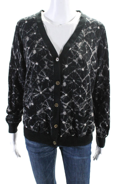 Thakoon Women's V-Neck Long Sleeves Button Down Cardigan Sweater Black Size XL