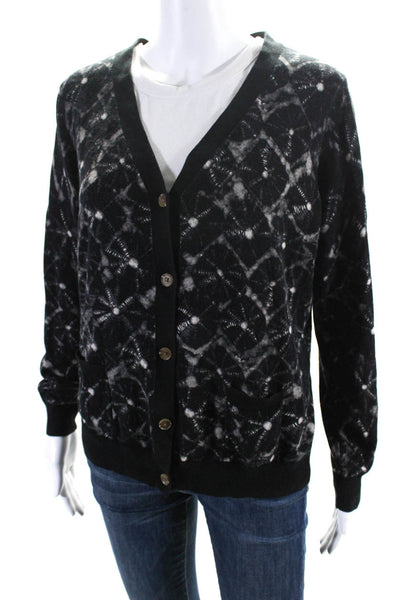 Thakoon Women's V-Neck Long Sleeves Button Down Cardigan Sweater Black Size XL