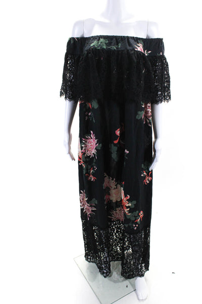 Rachel Zoe Women's Off The Shoulder Lace Trim Floral Maxi Dress Size 6