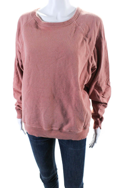 The Great Womens Cotton Distressed Crewneck Sweatshirt Pink Size 3