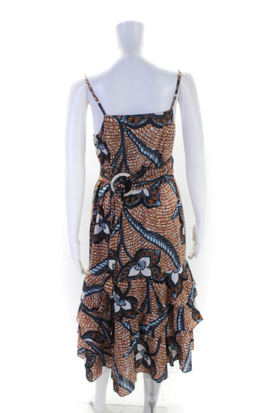 Figue Womens Button Front Spaghetti Strap Abstract Dress Brown Blue Size XS