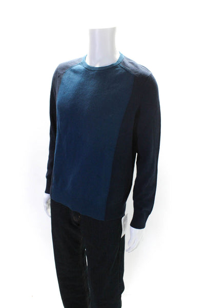 Michael Kors Mens Long Sleeves Crew Neck Sweater Blue Cotton Size Medium