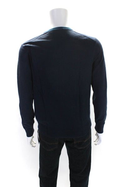 Michael Kors Mens Long Sleeves Crew Neck Sweater Blue Cotton Size Medium