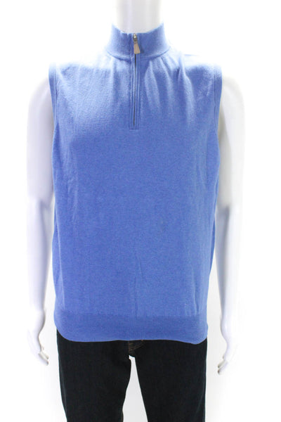 Peter Millar Mens Half Zipper Sleeveless Shell Sweater Blue Cotton Size Medium