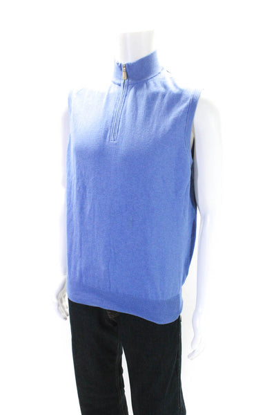 Peter Millar Mens Half Zipper Sleeveless Shell Sweater Blue Cotton Size Medium