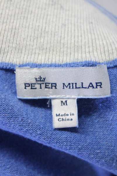 Peter Millar Mens Half Zipper Sleeveless Shell Sweater Blue Cotton Size Medium