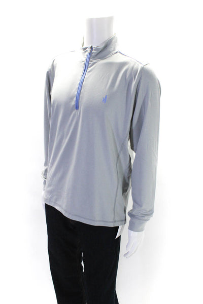 Johnnie-o Mens Half Zipper Long Sleeves Mock Neck Shirt Gray Blue Size Medium