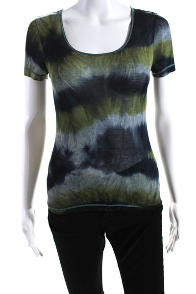 Piazza Sempione Womens Silk Tie Dye Short Sleeve Round Neck Top Green Size M