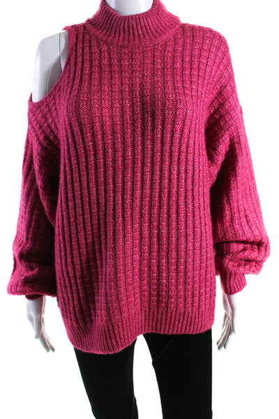 Design History Womens Knitted Cold Shoulder Long Sleeve Sweater Pink Size M